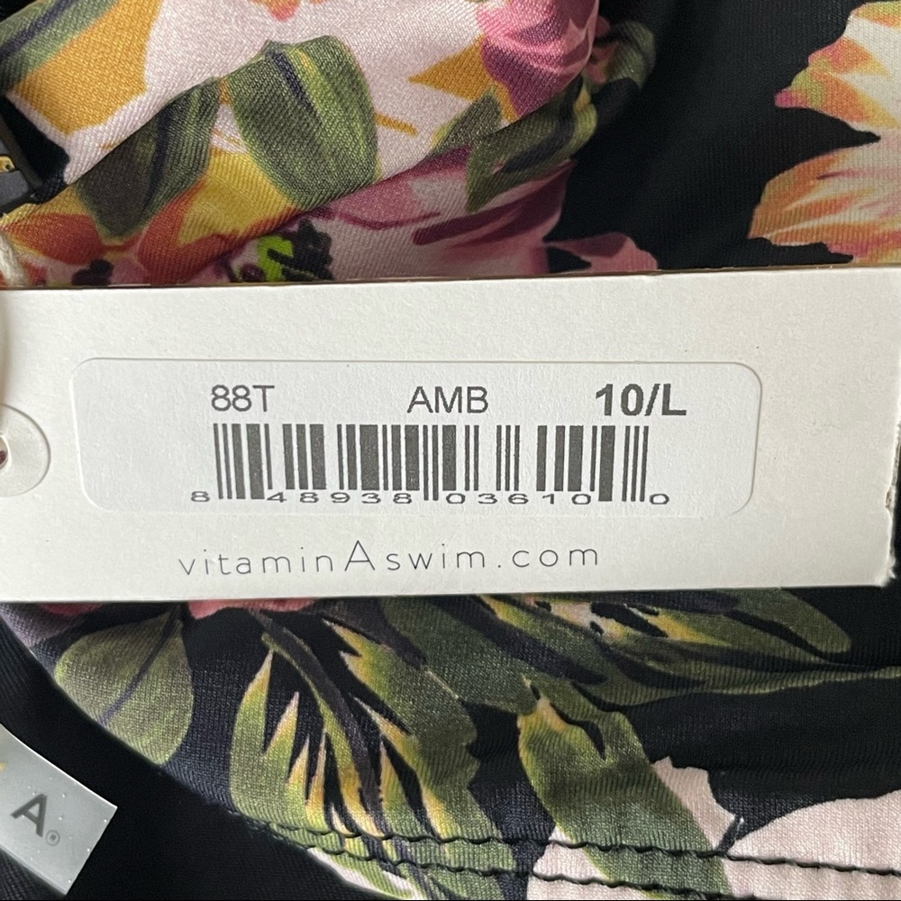 VITAMIN A NWT CAPRI CAP SLEEVE BIKINI TOP AND ROSIE CHEEKY SWIMSUIT BLACK PINK L - Picture 7 of 16